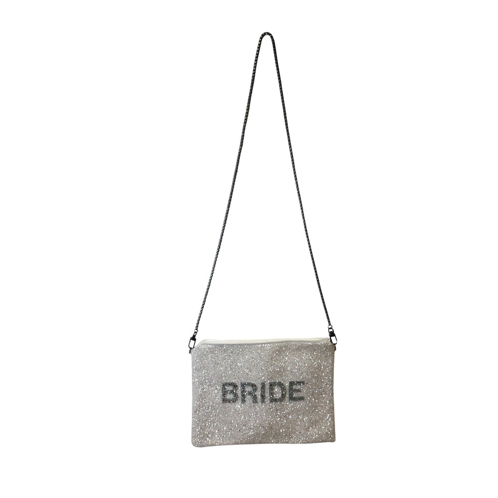 Bride White‎ Glitter Clutch Bag with Detachable Chain Crossbody Strap
